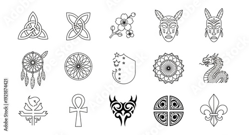 Collection of Various Tattoo Designs and Symbols.