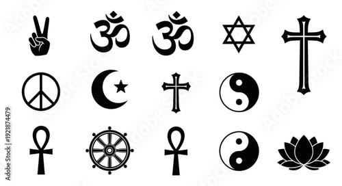 Collection of Religious and Spiritual Symbols Icons.