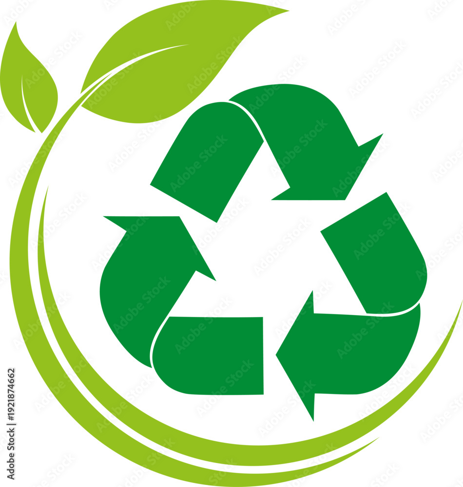 Fototapeta premium Recycling Pfeile, Blätter, Recycling und Umwelt Logo, Icon