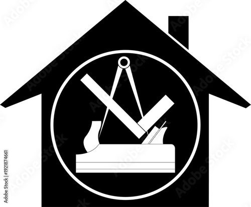 Haus und Werkzeuge, Tischler, Schreiner, Logo, Aufkleber