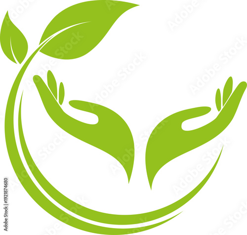 Zwei Hände und Blätter, Heilpraktiker, Massage, Wellness, Logo, Icon
