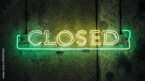 Neon Closed Sign on Dark Background.