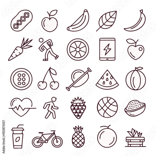 Set of 60 outline icons related to healthy living  Fitness  nutrition and wellness symbol collection