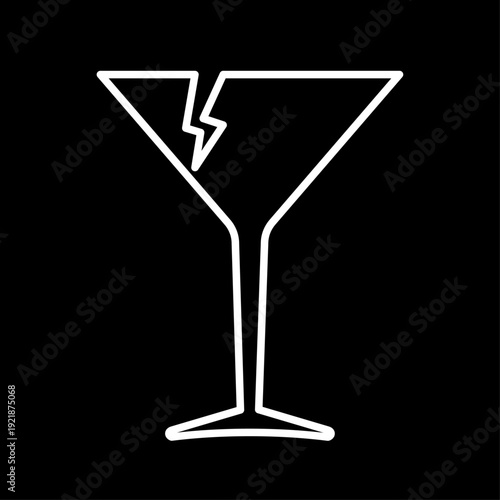 Fragile line icon. Broken cocktail glass as symbol of fragile cargo. Vector Illustration