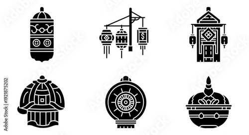 Collection of Traditional Asian Lantern Icons.