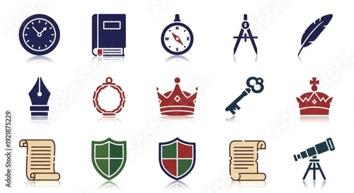 Collection of historical and educational icons in a grid layout.