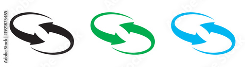 Arrows in Circular Motion, Modern Abstract Design Set, Seamless Loop Icons, Refresh, Repeat, Continuous Process Vector Illustration