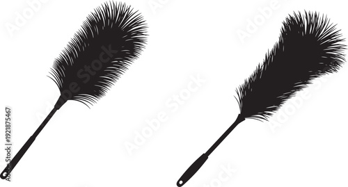Two contrasting black silhouettes of feather dusters, one fanned out and fluffy, the other slightly more compact for effective dusting.