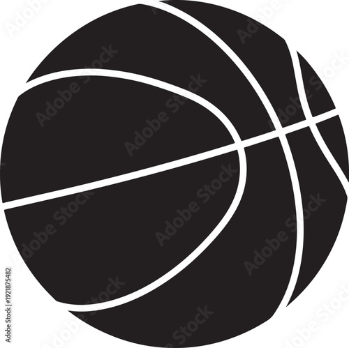 Bold black silhouette of a basketball with white lines, representing sports, fitness, and active lifestyle.