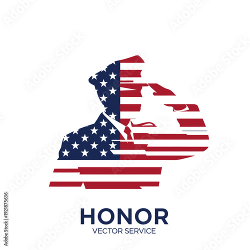 Patriotic Soldier Saluting, USA Flag Silhouette, Honor and Service Concept
