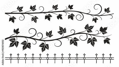 Elegant Black Wrought Iron Vine Scrollwork Border Design for Luxury Gates Fences Railings Architectural Decor