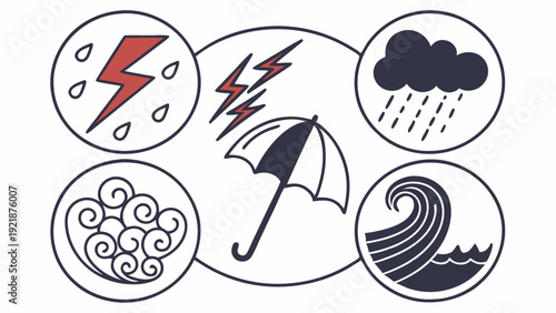 Weather Hazard Icons Set for Insurance Claims Forecasting and Disaster Preparedness Web Design Projects
