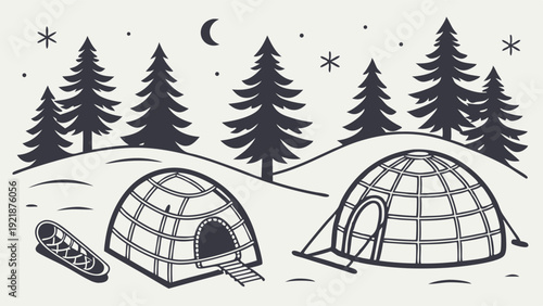 Cozy Winter Igloo Village Scene for Holiday Travel Brochures Outdoor Camping Adventure Design Elements