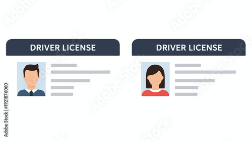 Flat lay of two driver licenses with male and female cartoon portraits on a white background.