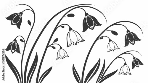 Elegant Black and White Snowdrop Flower Silhouette Border Design for Spring Invitations Wedding Decor Greeting Cards