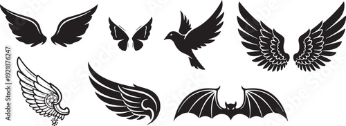 Black and white bird icons flying in opposite directions vector illustration Vector