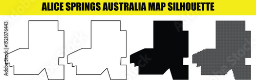 Alice springs australia map silhouette collection with various styles like outline and dotted grid for local identity