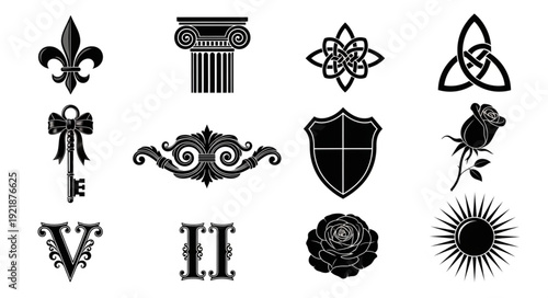 Collection of Decorative Ornate Symbols and Icons.