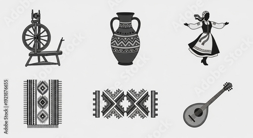 Traditional Folk Art Objects and Symbols Collection.