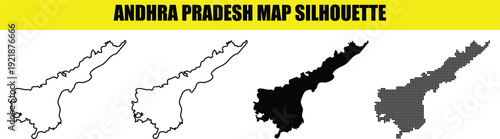 Andhra pradesh map silhouette vector illustration set featuring solid black outline and dotted style designs on banner