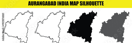 Aurangabad india map silhouette collection featuring solid line and dotted pattern designs for local geographic projects