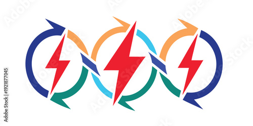 triple lightning bolt symbols within circular motion energy icons