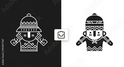 Tribal warrior character in outline and solid fill styles.