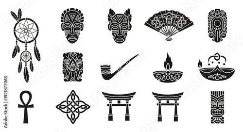 Collection of Tribal Symbols and Cultural Icons.