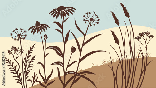 Wildflower Meadow Silhouette for Rustic Eco-Friendly Branding Nature Background Design Project