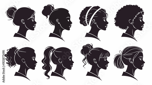 Diverse Girls Hairstyles Silhouettes for Beauty Salon Branding Web Design Diverse Youth Portraits