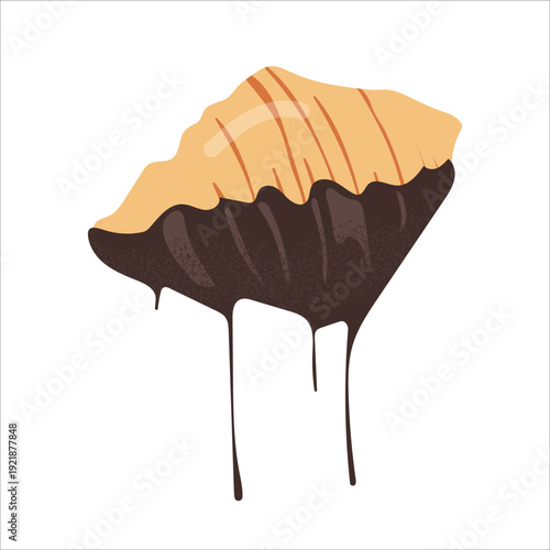 Sweet French croissant dipped in melting dark chocolate