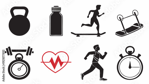 Fitness and Health Icons Set for Gym Marketing Workout Tracking Sports App Web Design Active Lifestyle Goals