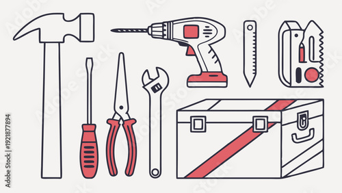 Essential Hand Tool Set Flat Lay for Home Repair DIY Projects Construction and Maintenance Illustration