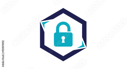 Secure Hexagonal Shield: Illustrative Lock Icon within Geometric Digital Composition