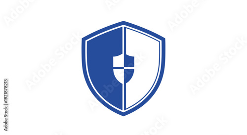 Shield Icon Design With Blue And White Colors Representing Security And Protection