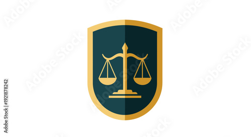 Shield Icon Featuring Scales of Justice: Representing Law, Order, and Legal Matters