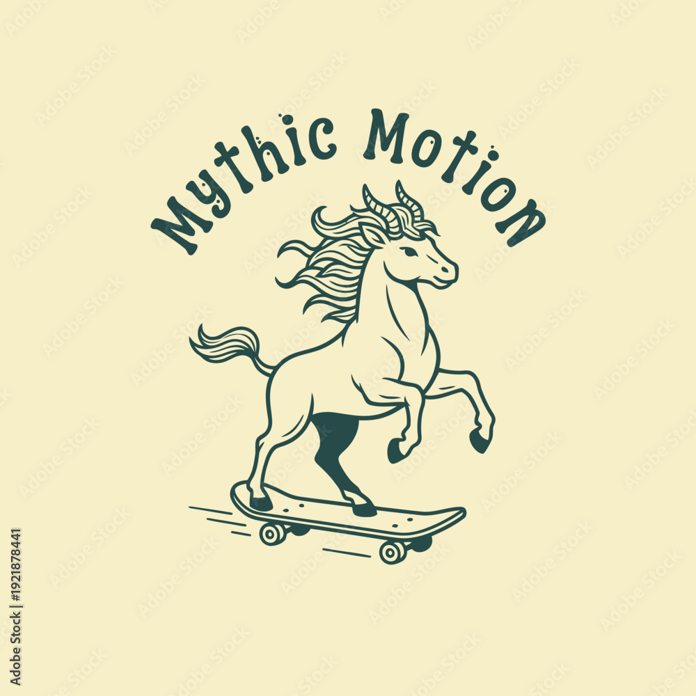 Fototapeta premium Mythic Motion Unicorn Skater Logo Design.