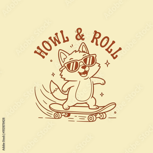 Cool Wolf Skater with Sunglasses Howl and Roll.