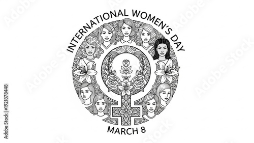 International Womens Day Symbol with Faces and Text.