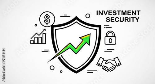 Investment security concept with shield and growth chart.