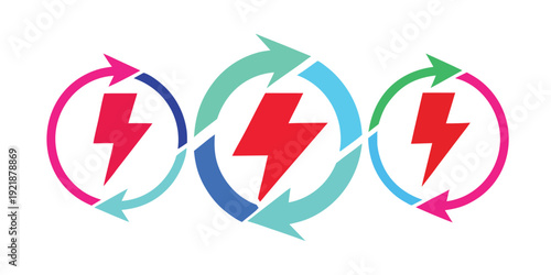 circular energy arrows with lightning bolt symbol dynamic power concept