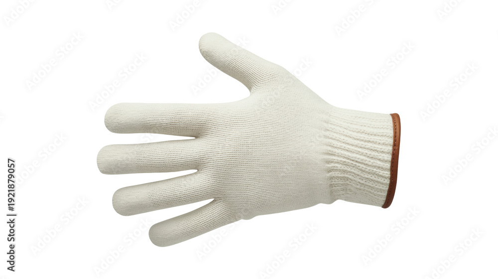 Obraz premium A white glove with a brown cuff on a white background