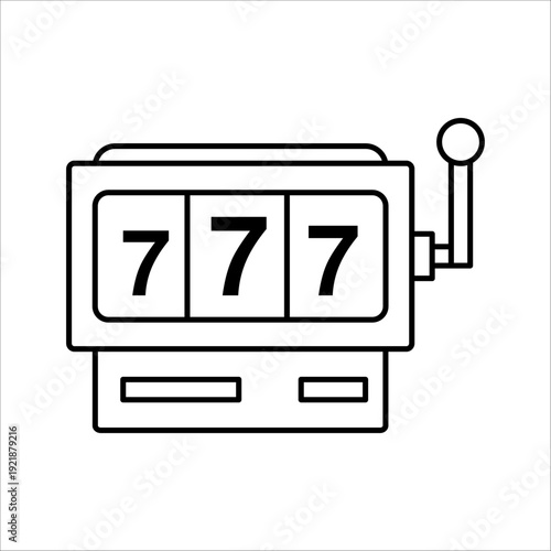 Slot machine icon with lucky triple seven, casino gambling and jackpot concept in line art style.