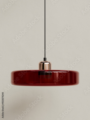 Valokuva Ruby red modern lamp with glossy glass shade and metallic fixture isolated on ne