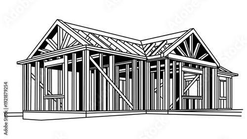 House Framing Construction Blueprint Drawing.