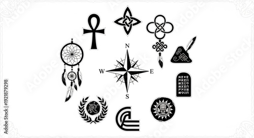 Collection of Diverse Symbols and Icons Arranged in a Circle.