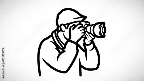 Illustrative sketch of a person holding a camera and taking a photo.