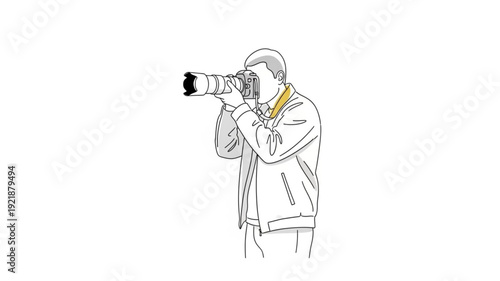 Illustrative sketch of a photographer holding a large camera.