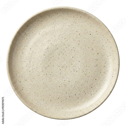 Foto Rustic speckled cream ceramic plate on transparent background