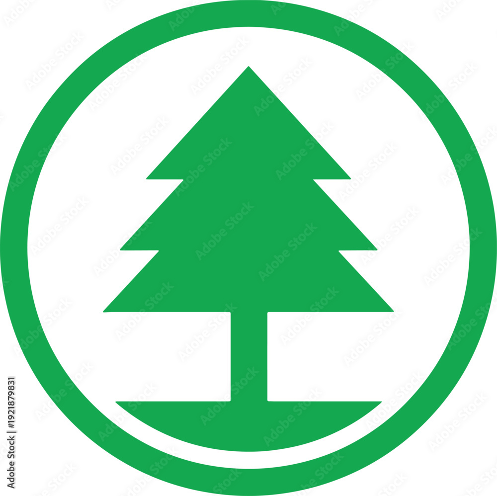Fototapeta premium Green tree logo in circular frame symbolizing nature and eco-friendliness